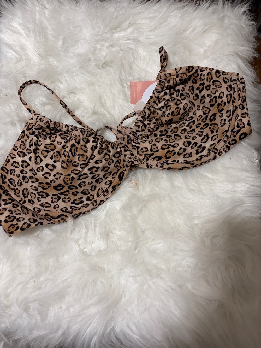 Pilyq Leopard Print Underwire Bikini Top in Tan and Black D